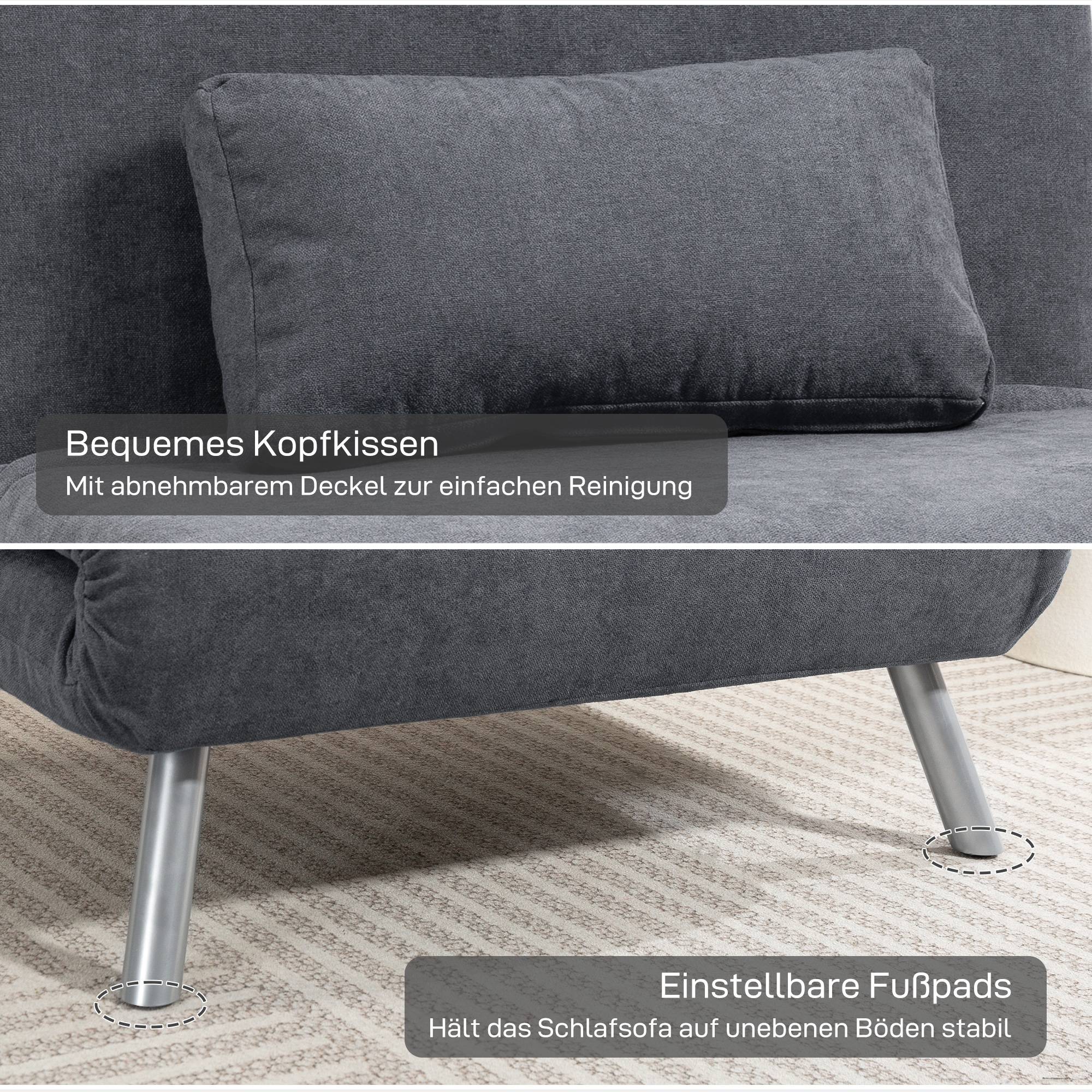 Fauteuil rembourré convertible en lit, modèle 3 en 1, fauteuil-lit, lit d'appoint, revêtement en tissu, avec coussins, gris foncé - Image 9