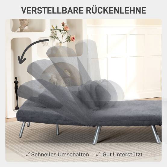 Fauteuil rembourré convertible en lit, modèle 3 en 1, fauteuil-lit, lit d'appoint, revêtement en tissu, avec coussins, gris foncé - Image 7