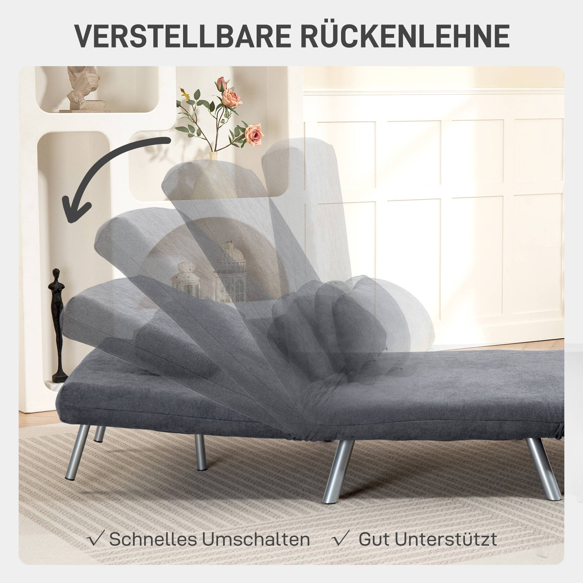 Fauteuil rembourré convertible en lit, modèle 3 en 1, fauteuil-lit, lit d'appoint, revêtement en tissu, avec coussins, gris foncé - Image 7