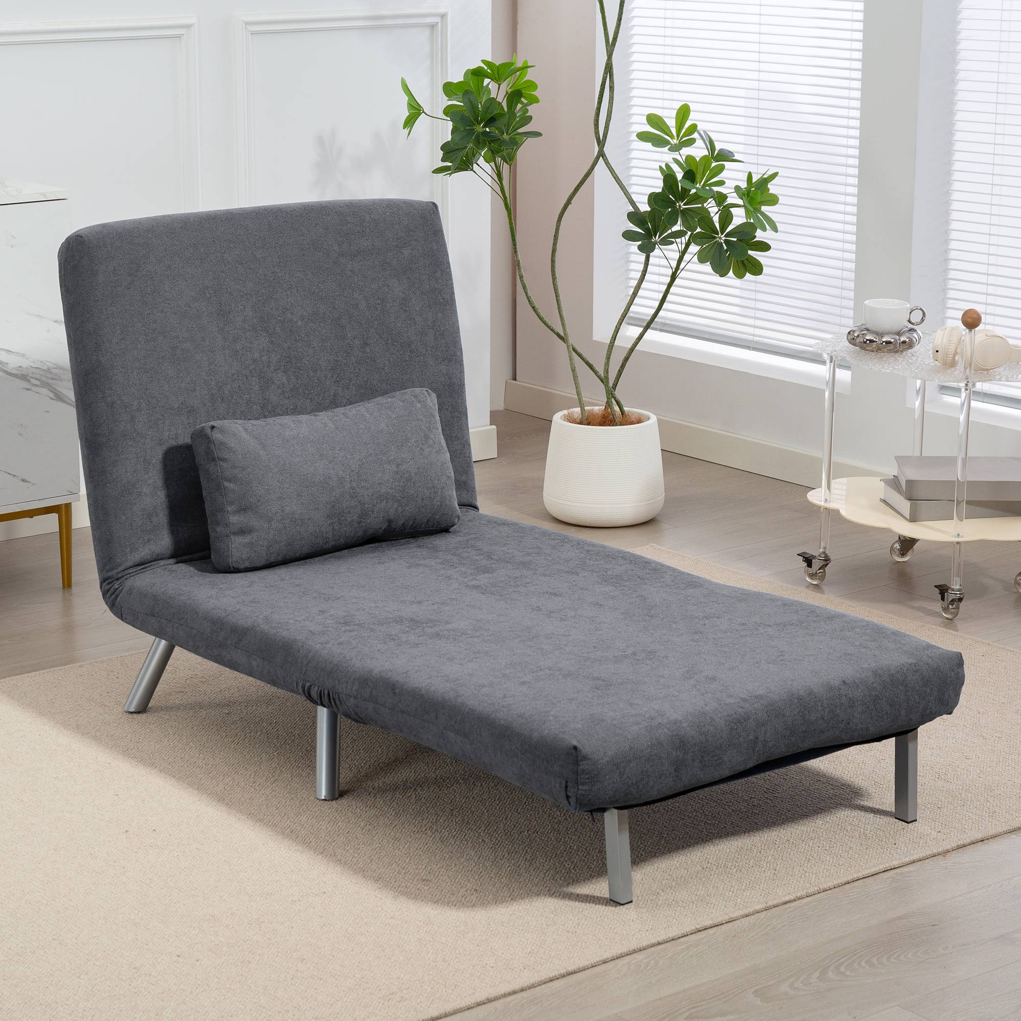 Fauteuil rembourré convertible en lit, modèle 3 en 1, fauteuil-lit, lit d'appoint, revêtement en tissu, avec coussins, gris foncé - Image 4