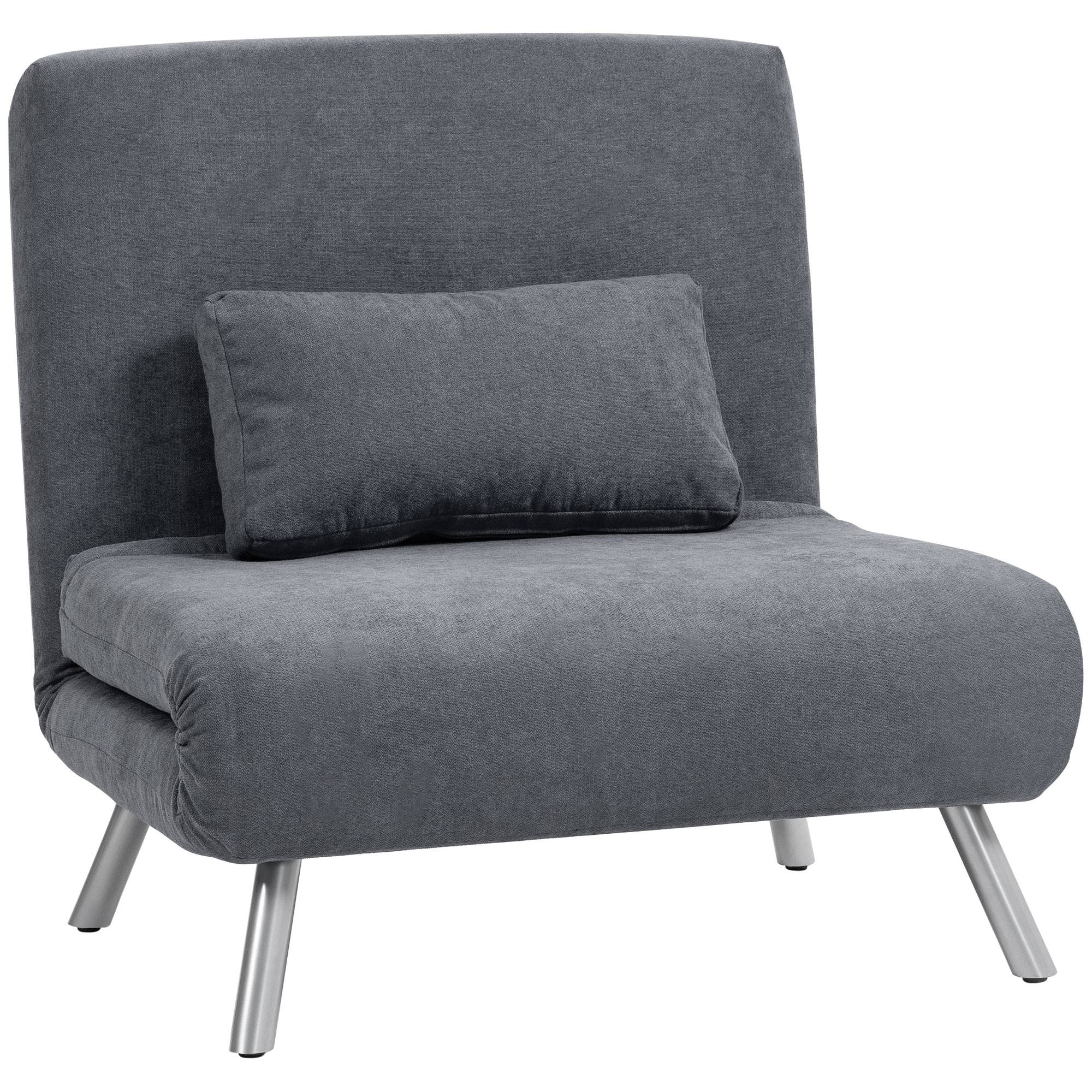 Fauteuil rembourré convertible en lit, modèle 3 en 1, fauteuil-lit, lit d'appoint, revêtement en tissu, avec coussins, gris foncé - Image 1