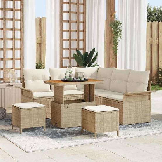 ComfortXL - Salon de jardin 8 places assises en polyrotin et bois d'acacia pour 7 personnes Beige – ComfortXL Outdoor Living - Image 1