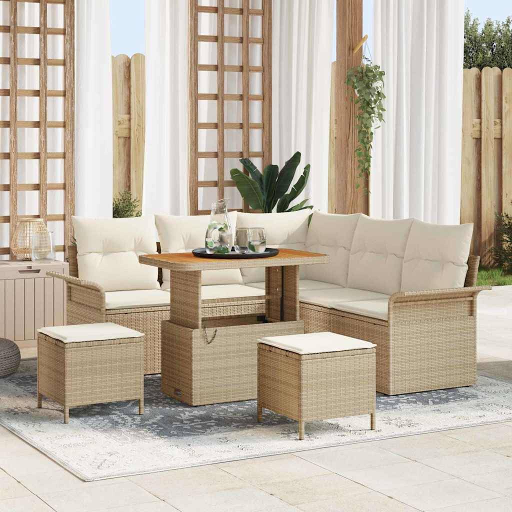 ComfortXL - Salon de jardin 8 places assises en polyrotin et bois d'acacia pour 7 personnes Beige – ComfortXL Outdoor Living - Image 1