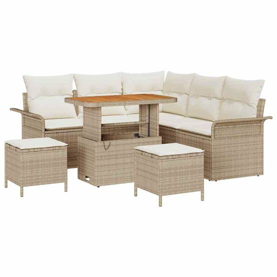 ComfortXL - Salon de jardin 8 places assises en polyrotin et bois d'acacia pour 7 personnes Beige – ComfortXL Outdoor Living - Image 2