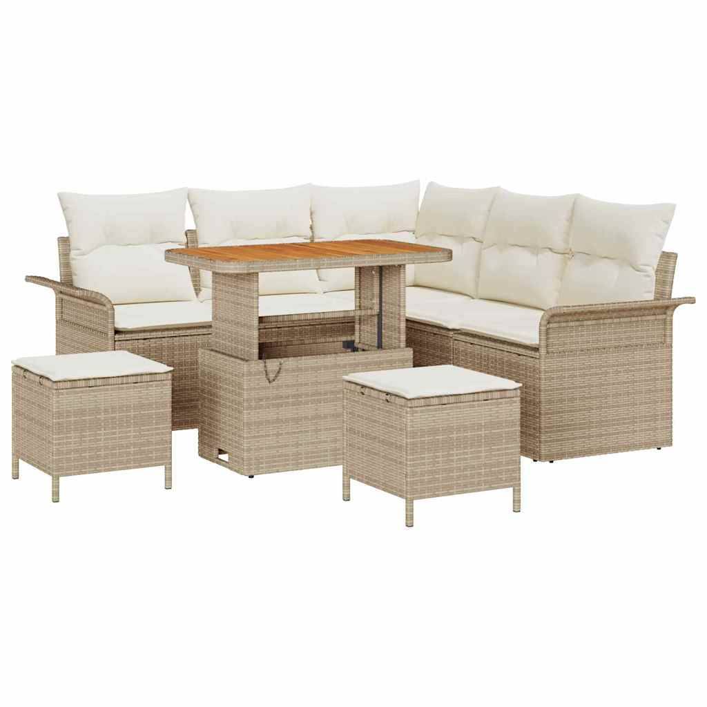 ComfortXL - Salon de jardin 8 places assises en polyrotin et bois d'acacia pour 7 personnes Beige – ComfortXL Outdoor Living - Image 2