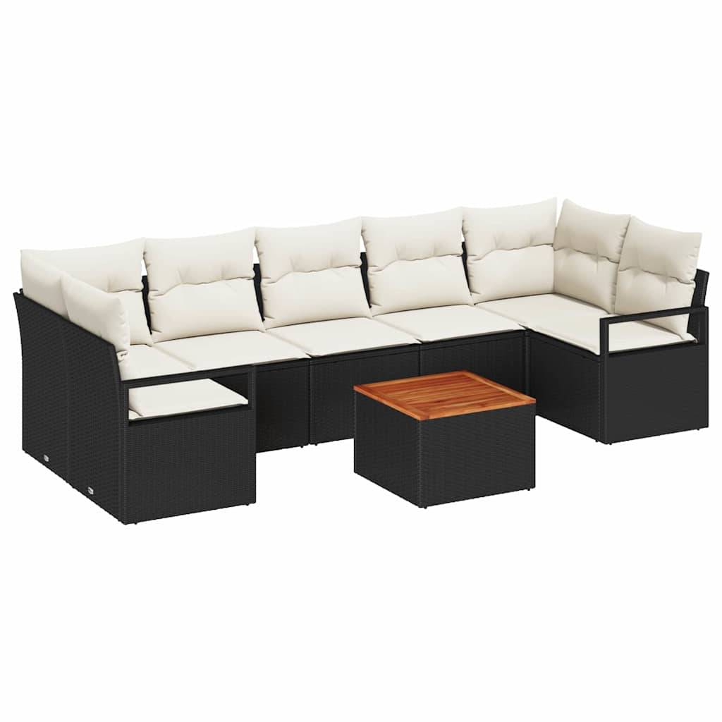 ComfortXL - Salon de jardin 8 places en poly rotin avec table en bois et coussins Noir – ComfortXL Outdoor Living - Image 2