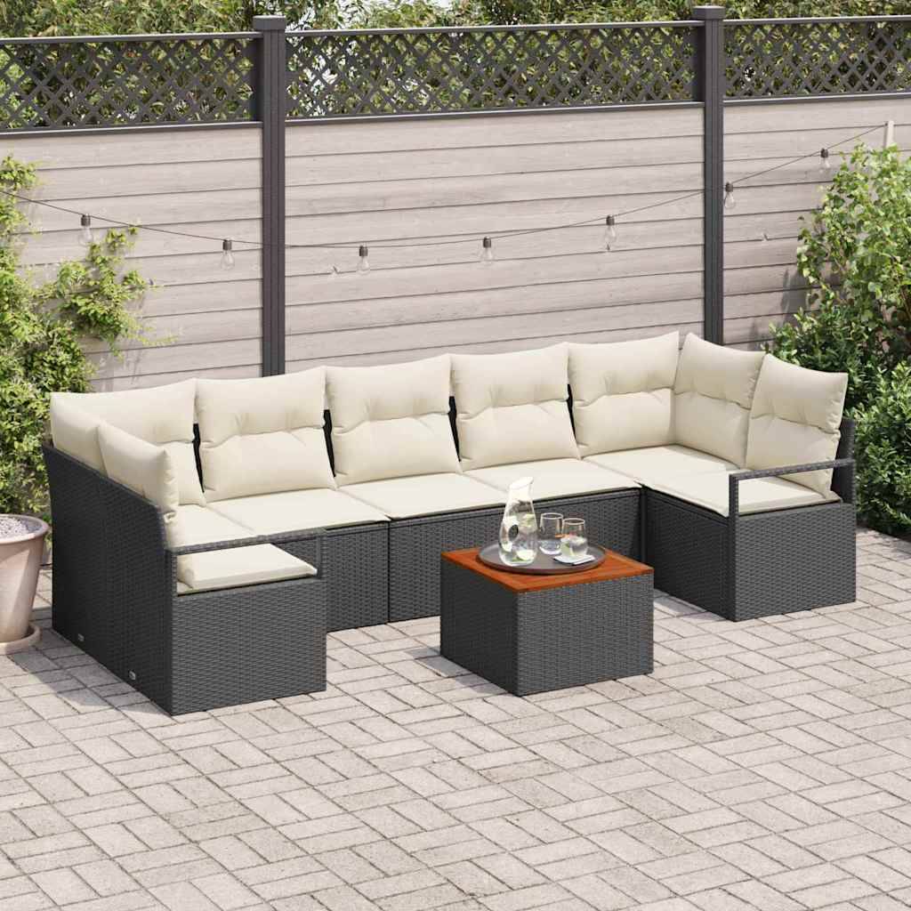 ComfortXL - Salon de jardin 8 places en poly rotin avec table en bois et coussins Noir – ComfortXL Outdoor Living - Image 1