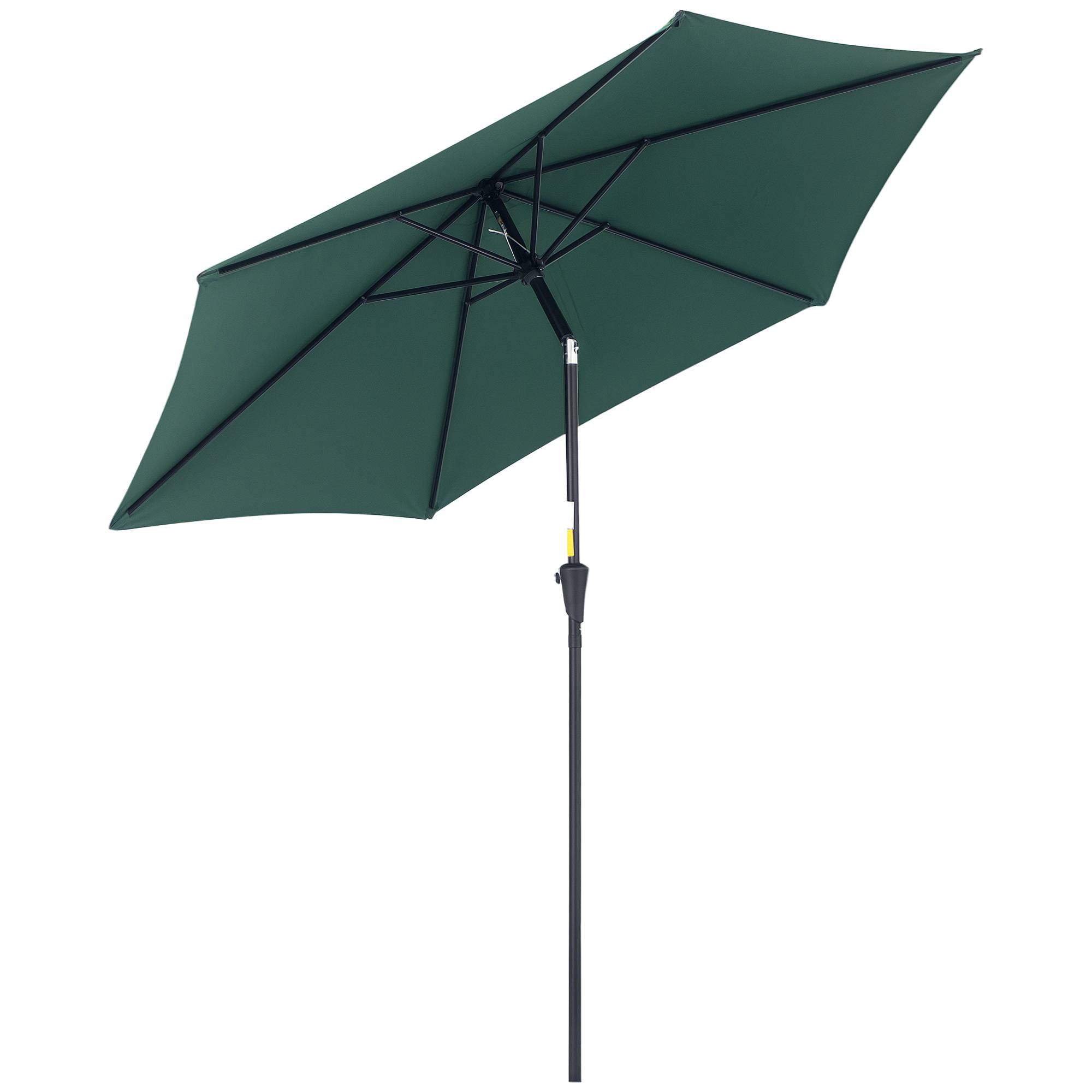 Parasol de jardin en aluminium vert, Ø 260 x 235 cm, inclinable, avec manivelle et 6 baleines métalliques, idéal pour terrasse ou balcon.
