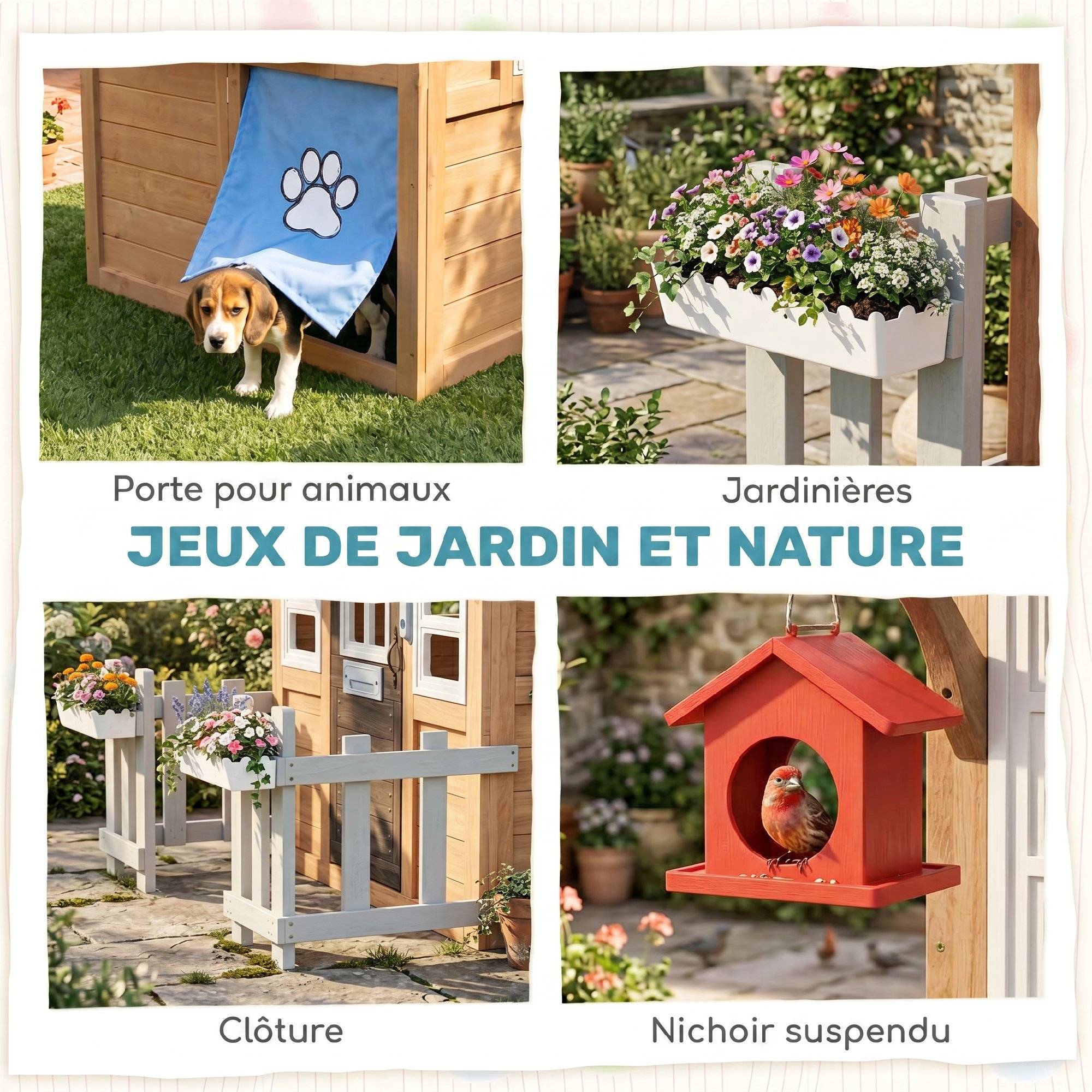 Cabane enfant extérieur en bois, maison enfant extérieure/intérieure avec chatière, cuisine de jeu, marron - Image 6