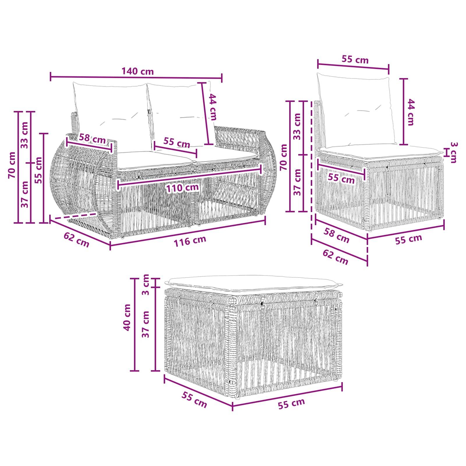 Vidaxl - Ensemble de canapé de jardin 4 pcs-Salons de jardin 4 place Noir et blanc crème 294765 - Image 8
