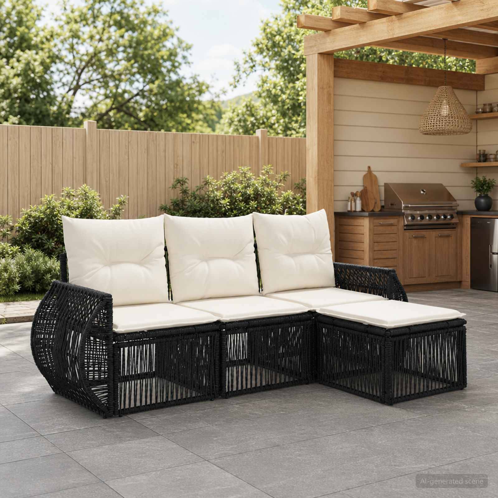 Vidaxl - Ensemble de canapé de jardin 4 pcs-Salons de jardin 4 place Noir et blanc crème 294765 - Image 1