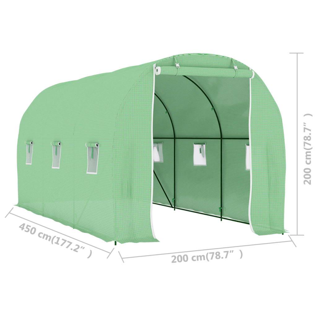 Serre Tunnel Jardin Acier PE Renforcé 140g/m² 9m² Vert - ComfortXL Outdoor Living - Image 5