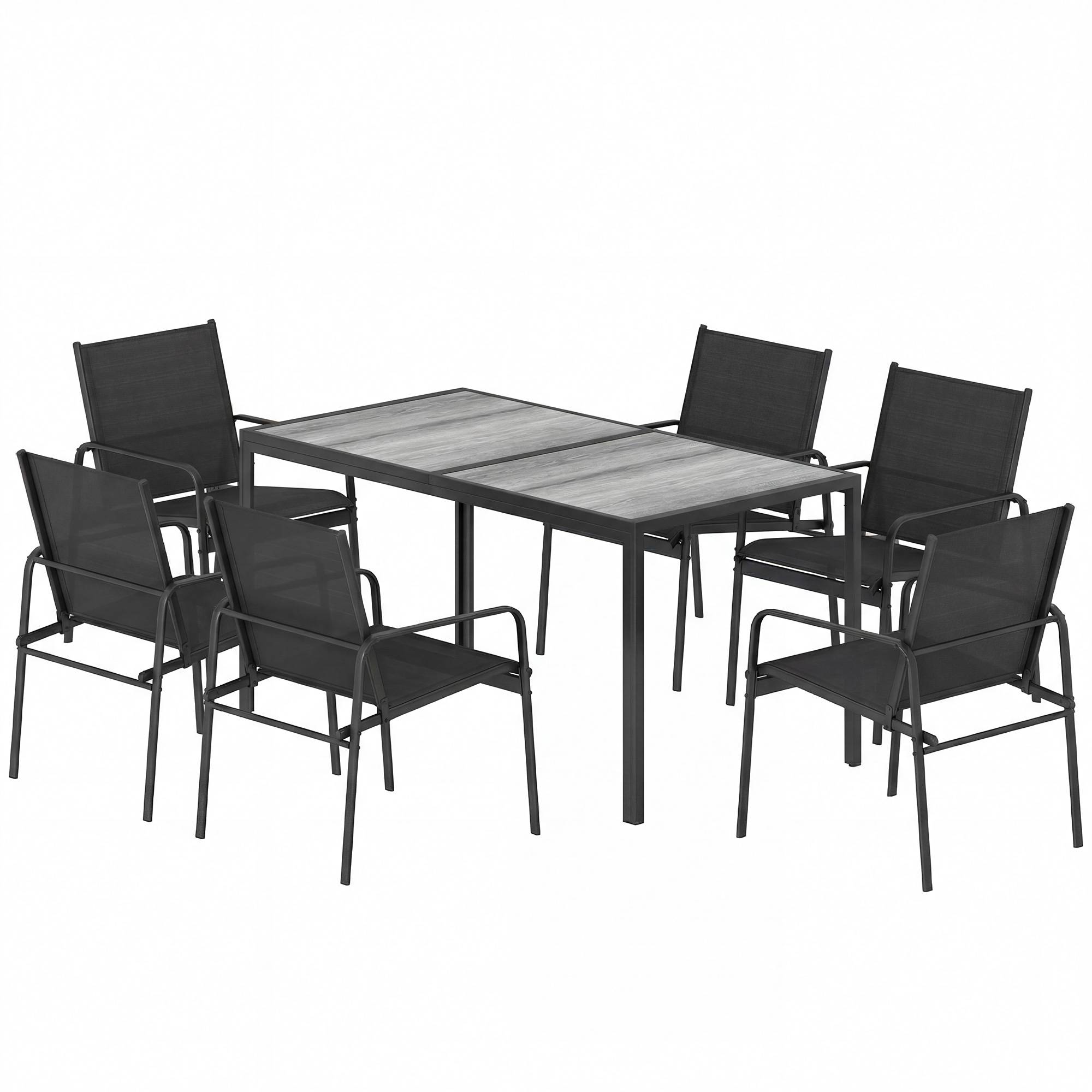 Outsunny - Salon de jardin 7 pièces 6 personnes - table effet bois - acier et maille - noir - Outsunny - Image 5