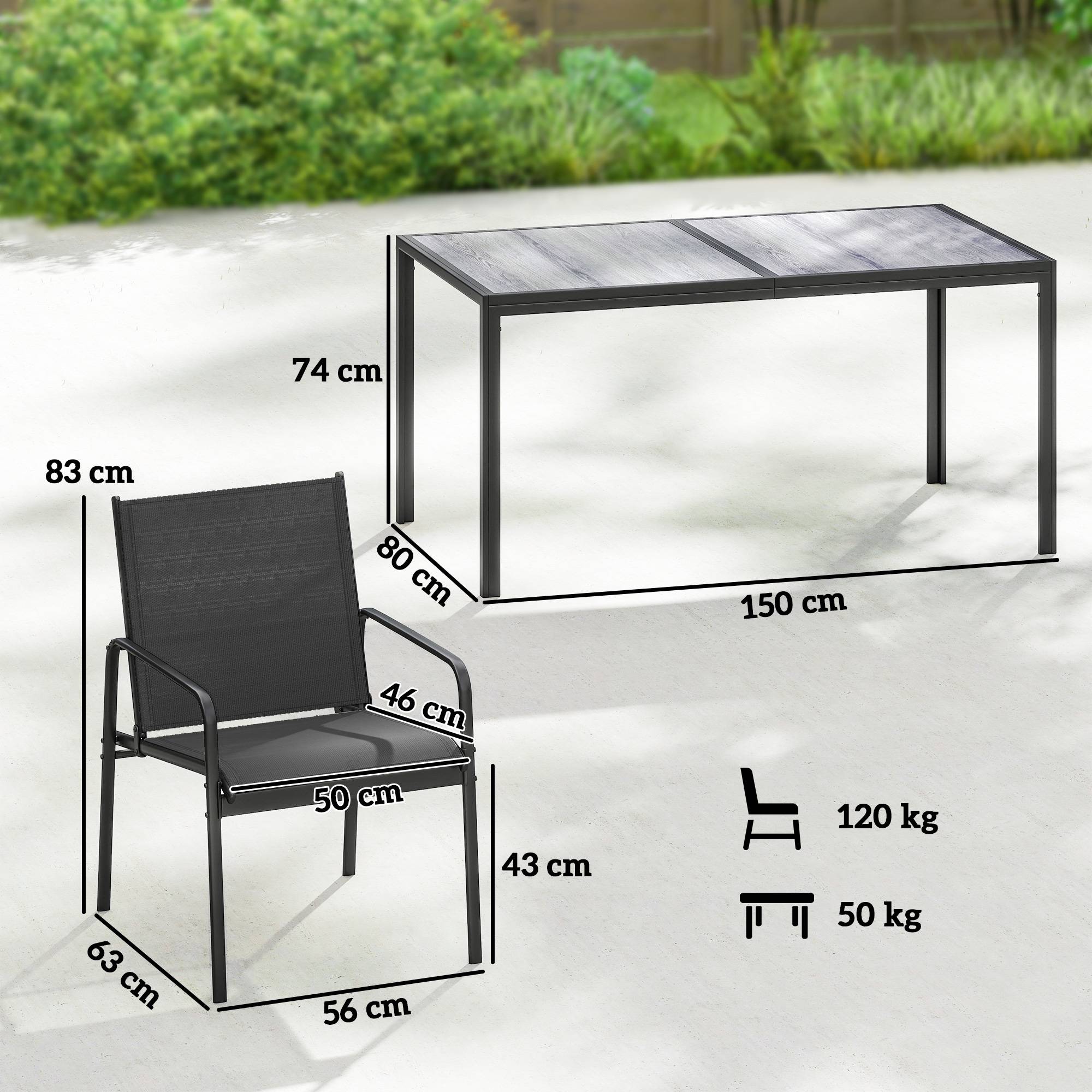 Outsunny - Salon de jardin 7 pièces 6 personnes - table effet bois - acier et maille - noir - Outsunny - Image 3