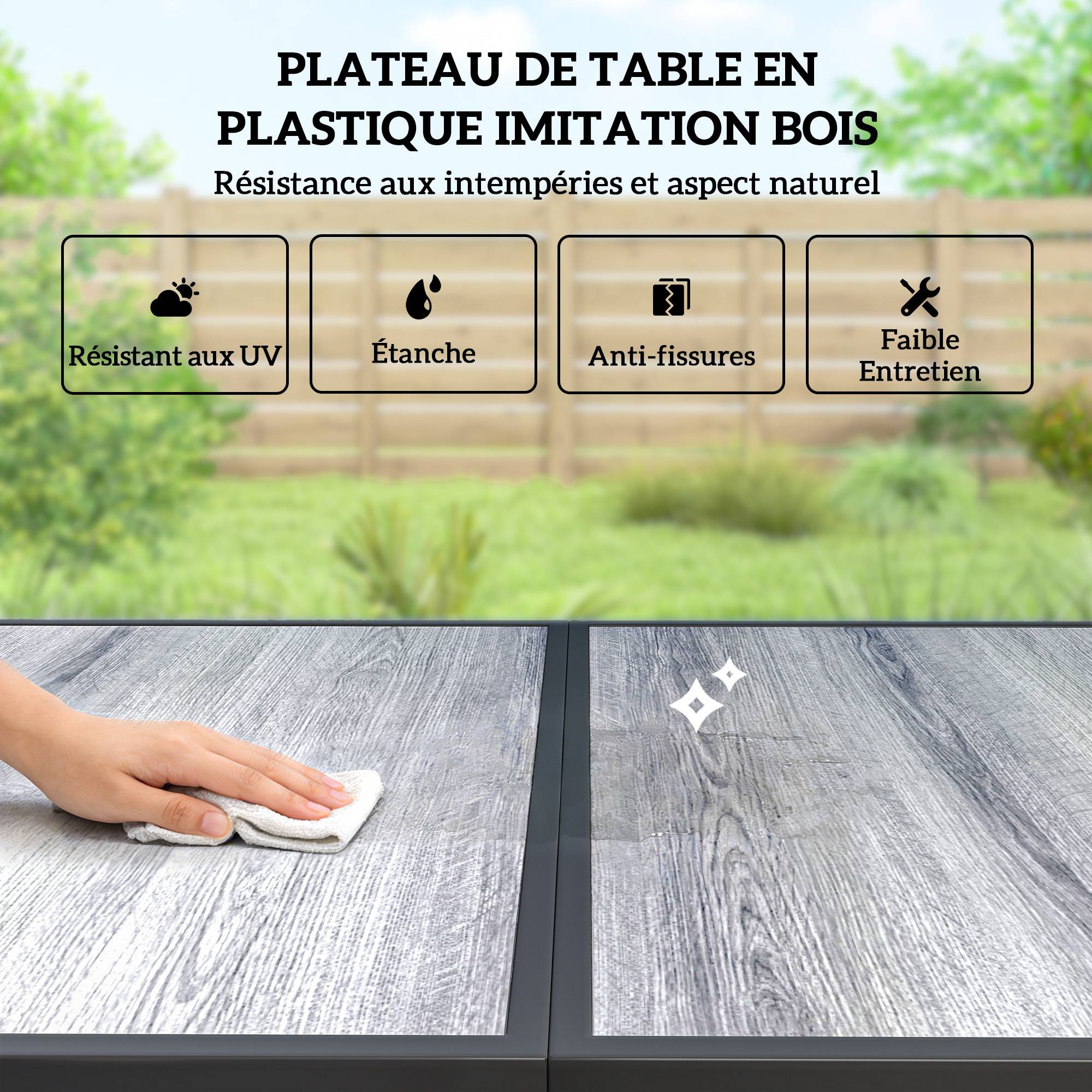 Outsunny - Salon de jardin 7 pièces 6 personnes - table effet bois - acier et maille - noir - Outsunny - Image 7
