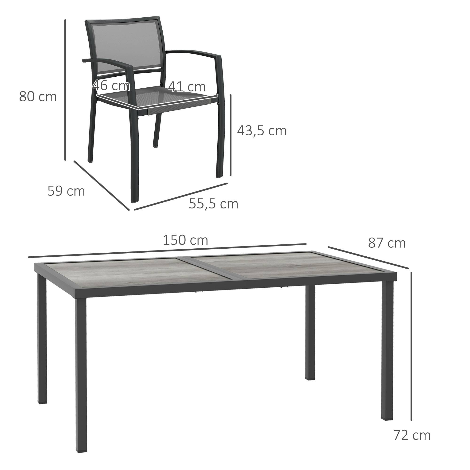 Outsunny - Ensemble salon de jardin 6 places 7 pièces avec table à manger acier textilène aspect bois gris - Image 3