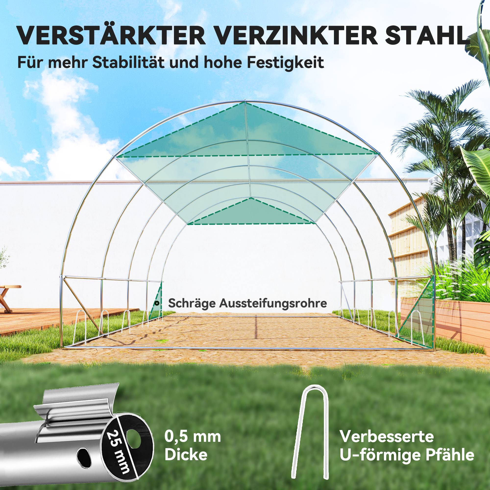 Sans Marque - Serre tunnel 4x3x2 m filet protection solaire parois enroulables acier bâche plastique verte serre potager jardin - Image 9
