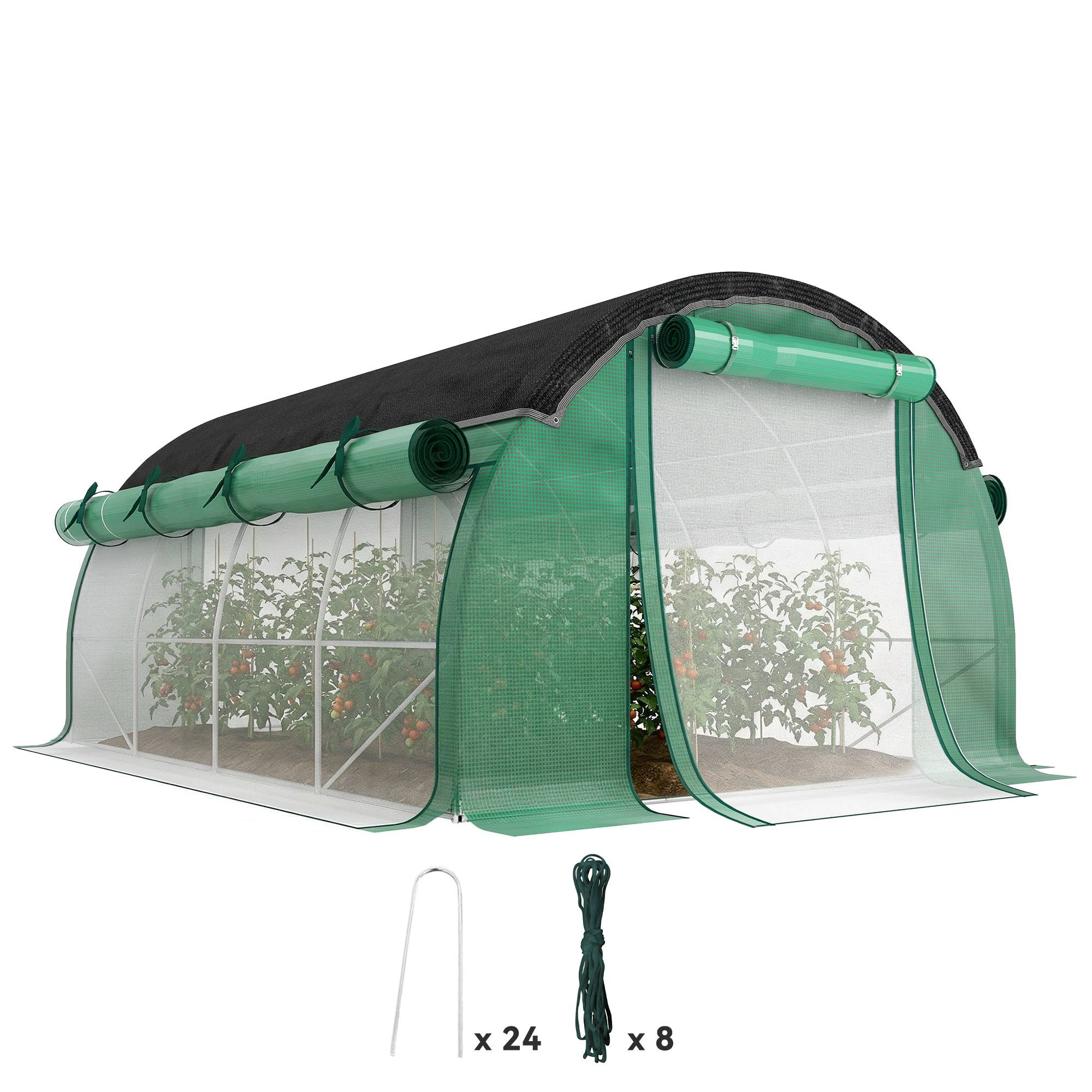 Sans Marque - Serre tunnel 4x3x2 m filet protection solaire parois enroulables acier bâche plastique verte serre potager jardin - Image 1