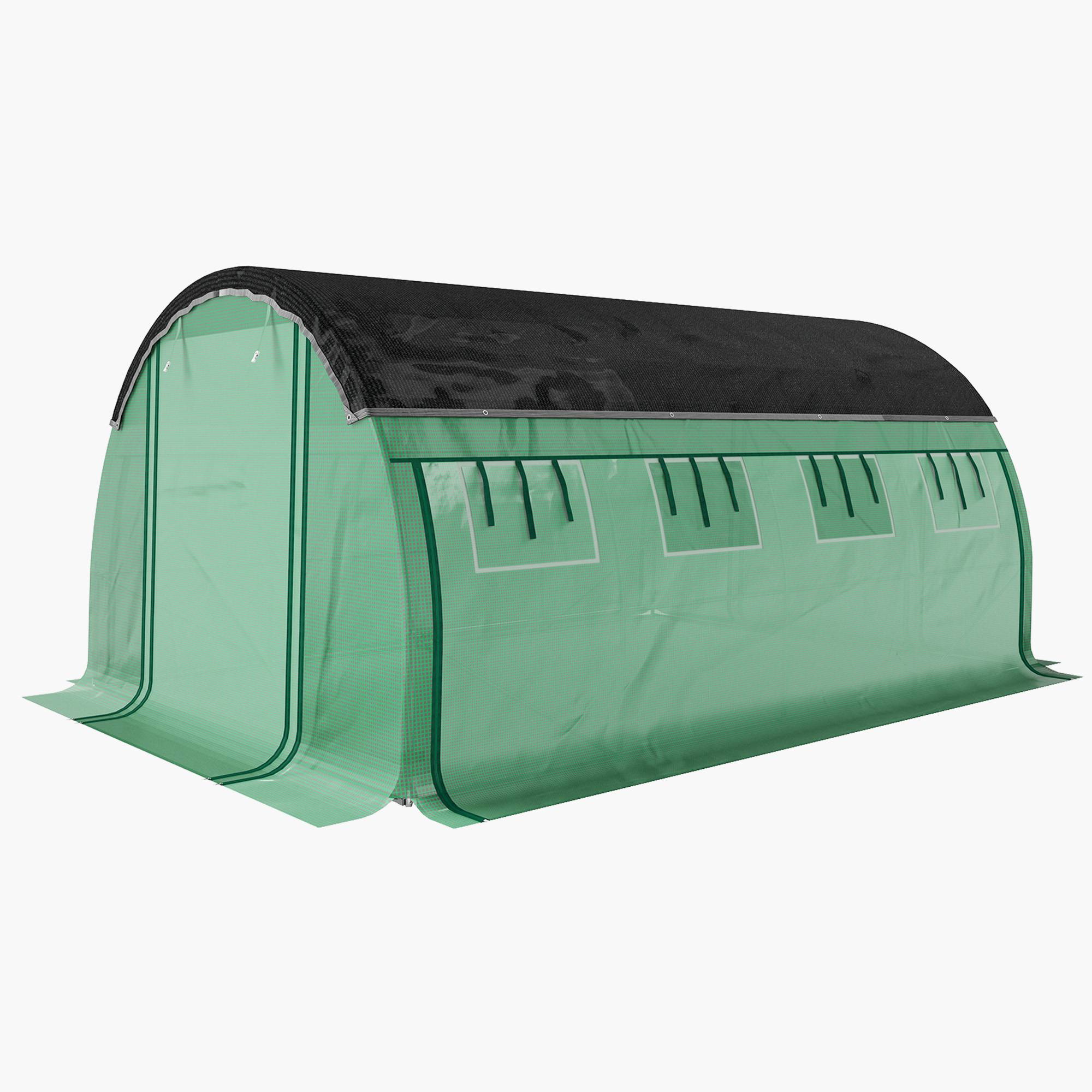 Sans Marque - Serre tunnel 4x3x2 m filet protection solaire parois enroulables acier bâche plastique verte serre potager jardin - Image 2