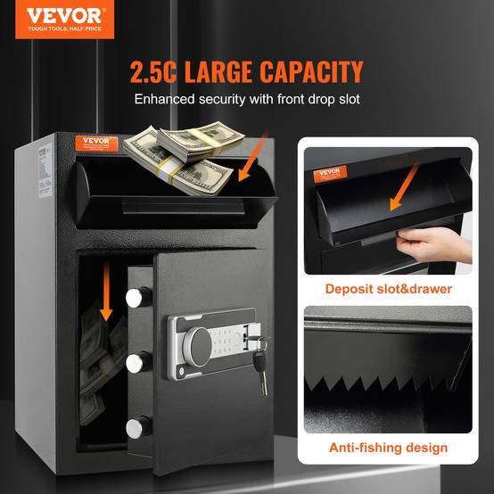 Vevor - VEVOR 2,5C Coffre-Fort Électronique Coffre Dépôt de Fonds à Trappe Code et Clés - Image 2