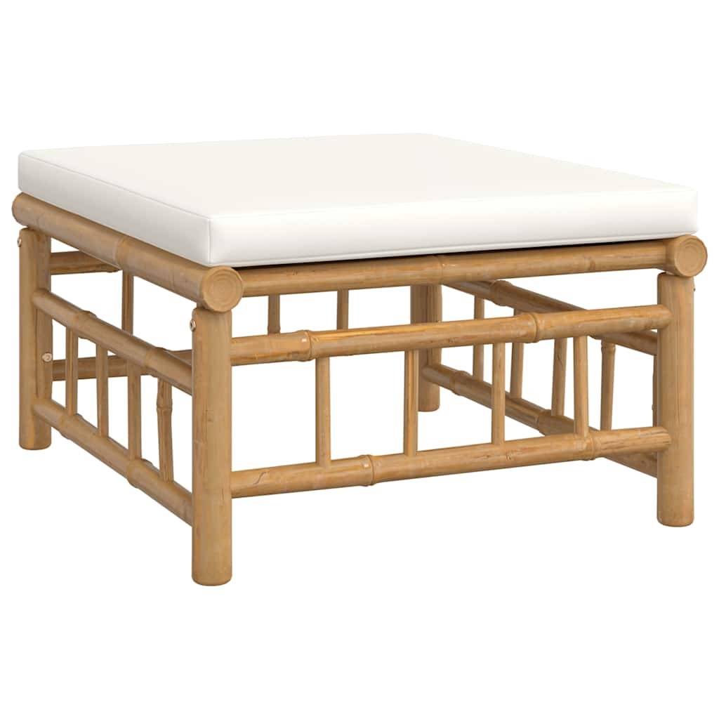 Salon de Jardin Bohème 3 Pièces Bambou Naturel avec Repose-pied et Coussins Blanc Crème – ComfortXL Outdoor Living - Image 5