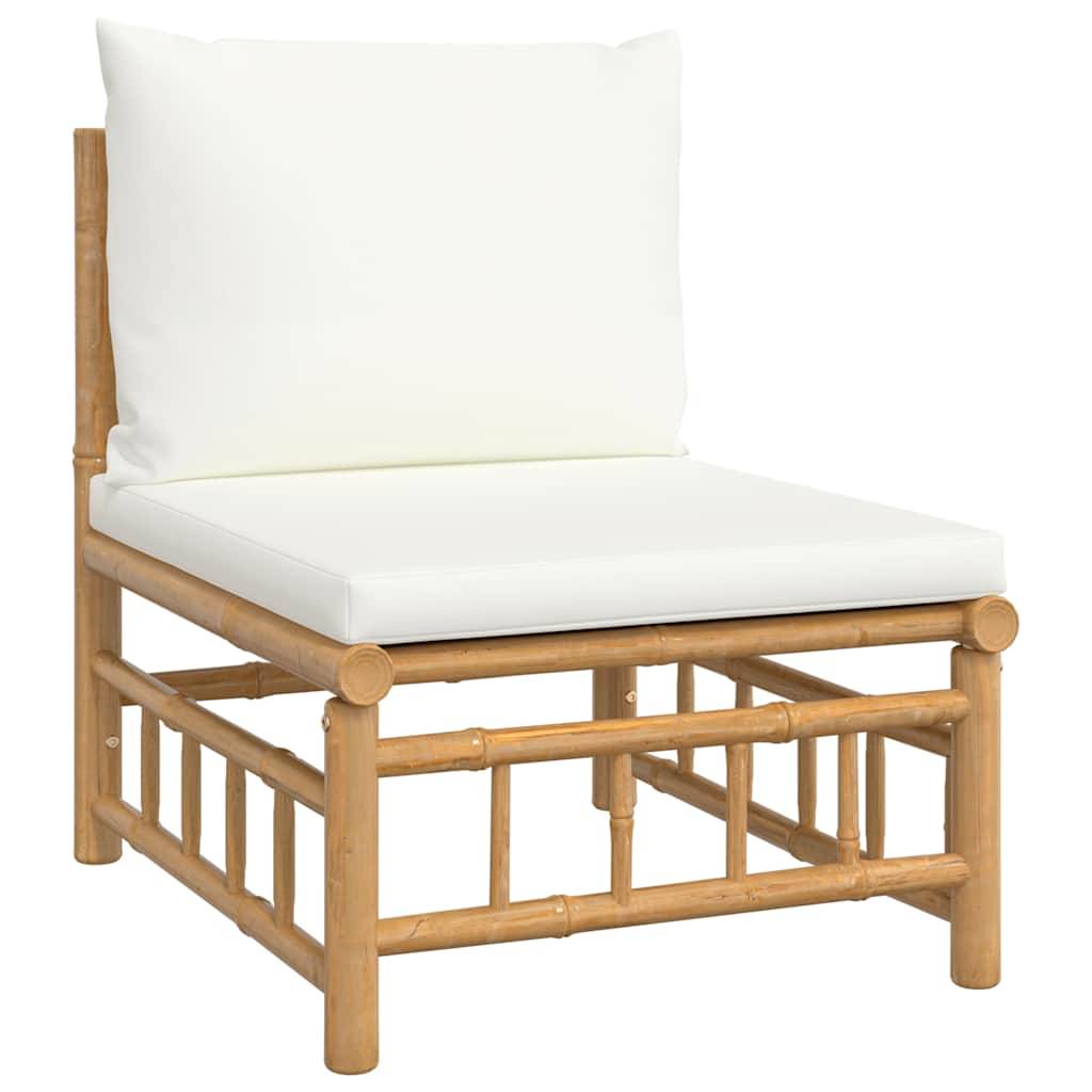 Salon de Jardin Bohème 3 Pièces Bambou Naturel avec Repose-pied et Coussins Blanc Crème – ComfortXL Outdoor Living - Image 4