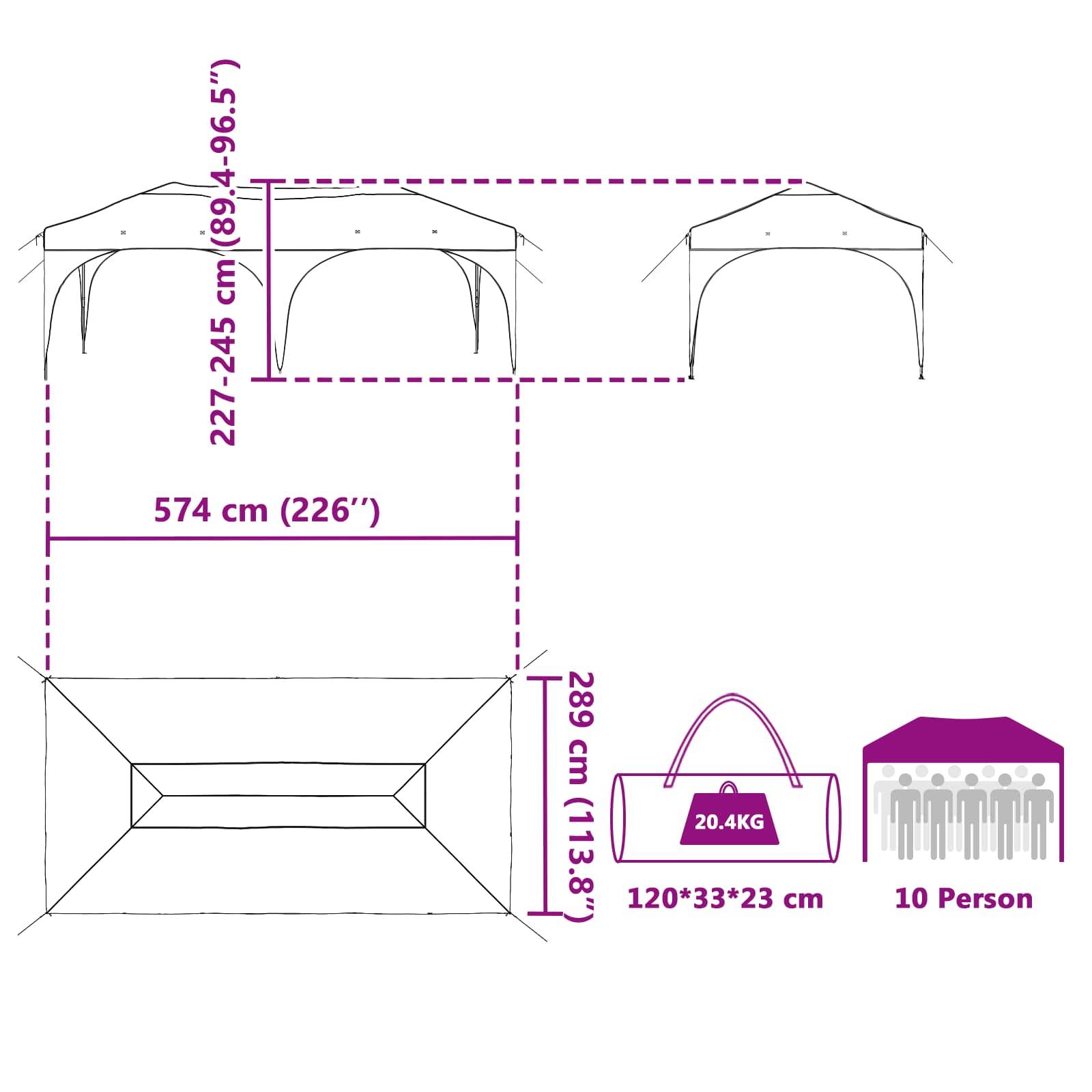 ComfortXL - Tente de réception pop-up Oxford extérieur réglable imperméable 575x288cm vert - ComfortXL Outdoor Living - Image 9