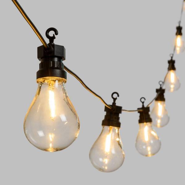 Guirlande lumineuse style guinguette 5M 10 ampoules poire LED filament blanc chaud prolongeable 24V Lotti - Image 1