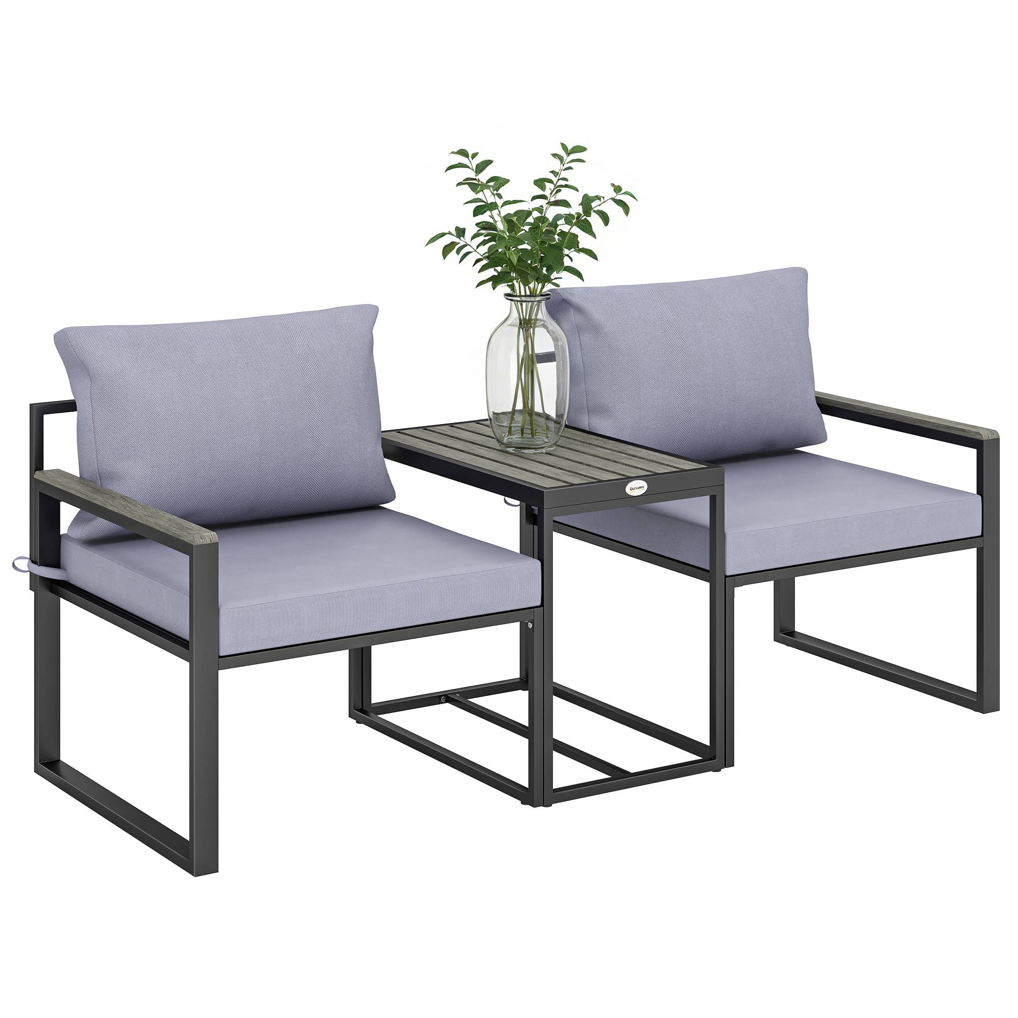 Salon de jardin 3 pièces | Mobilier de jardin Gris Acier, Composite bois-plastique 64x63x63 cm - Image 1