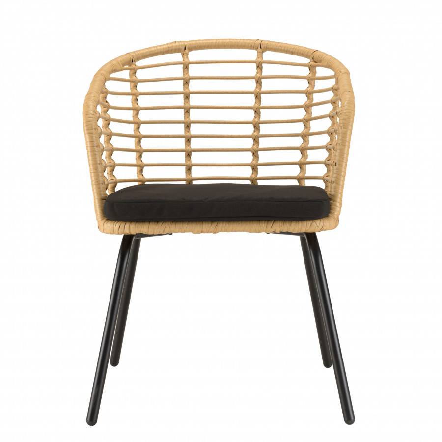 Macabane - MALO - SALON DE JARDIN 2 PERS. - Table ronde 70x70cm et 2 fauteuils beiges et noirs - Image 8