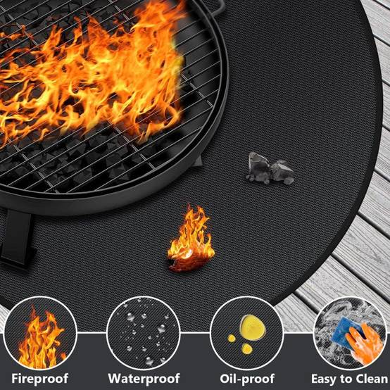 Accessoires de barbecue,Tapis de barbecue ignifuge, protection de sol pour barbecue en plein air, camping, rond, 91 cm – Noir-Lytech - Image 2