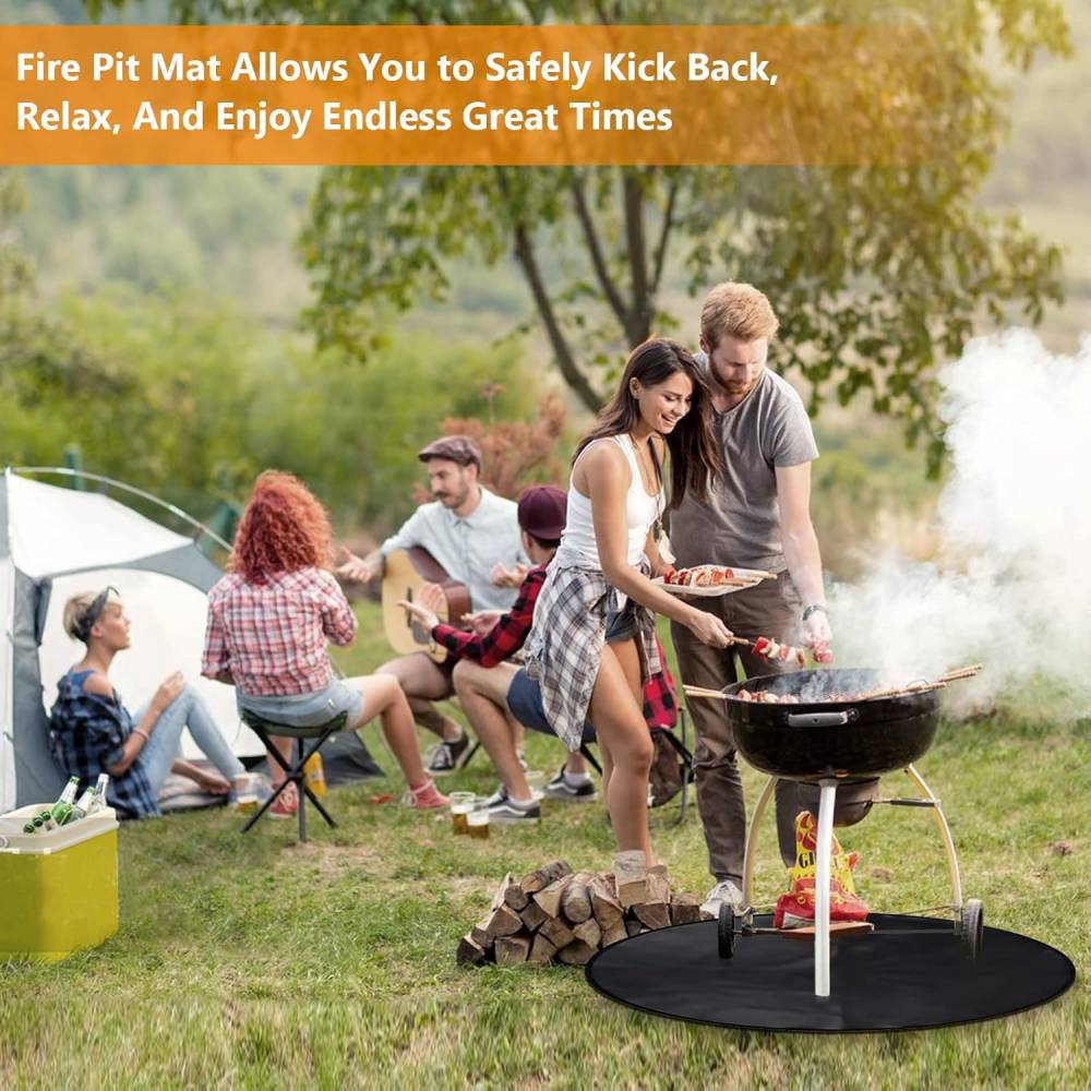 Accessoires de barbecue,Tapis de barbecue ignifuge, protection de sol pour barbecue en plein air, camping, rond, 91 cm – Noir-Lytech - Image 8
