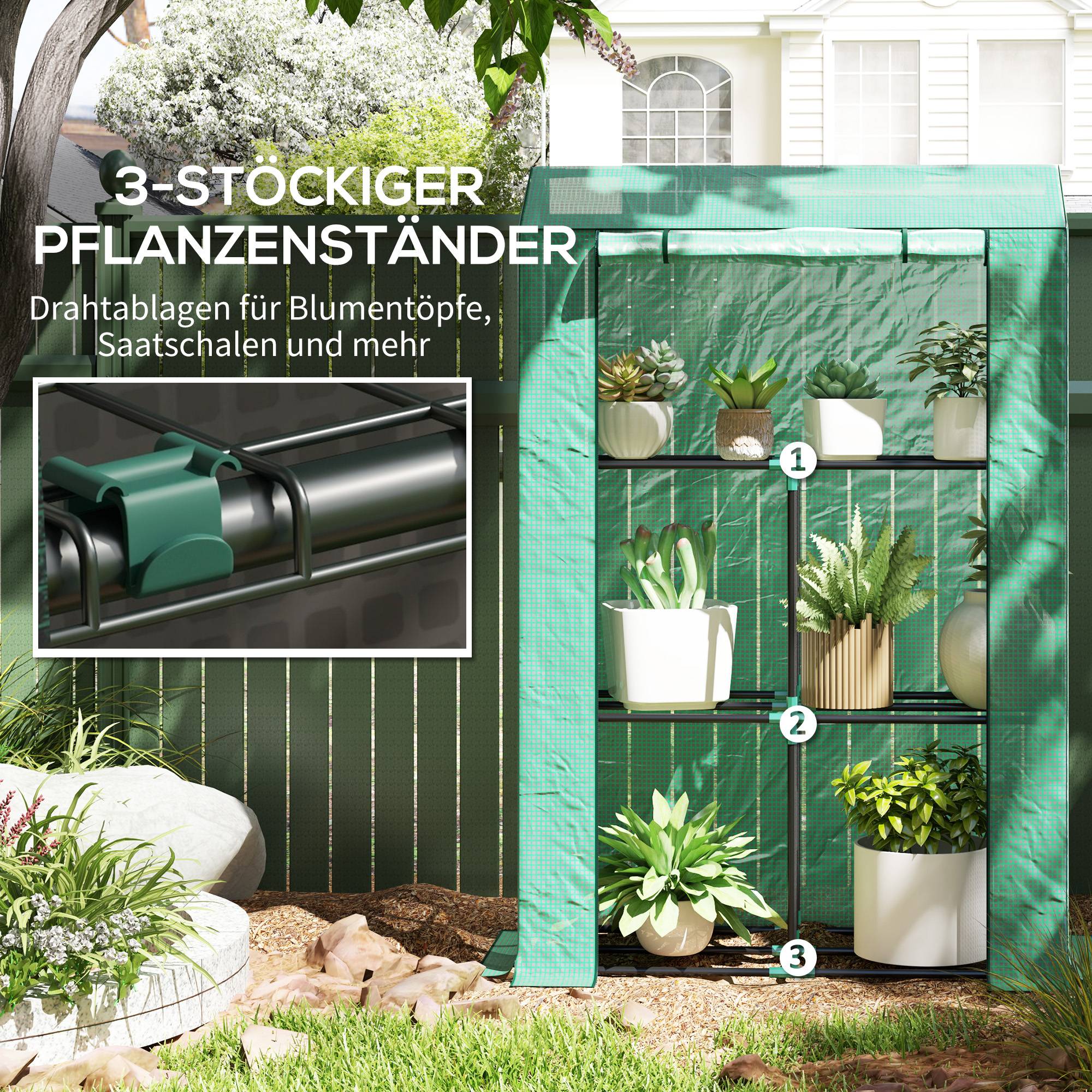 Serre étagères acier pour pots protection UV 100x40x150cm vert - ComfortXL Outdoor Living - Image 7