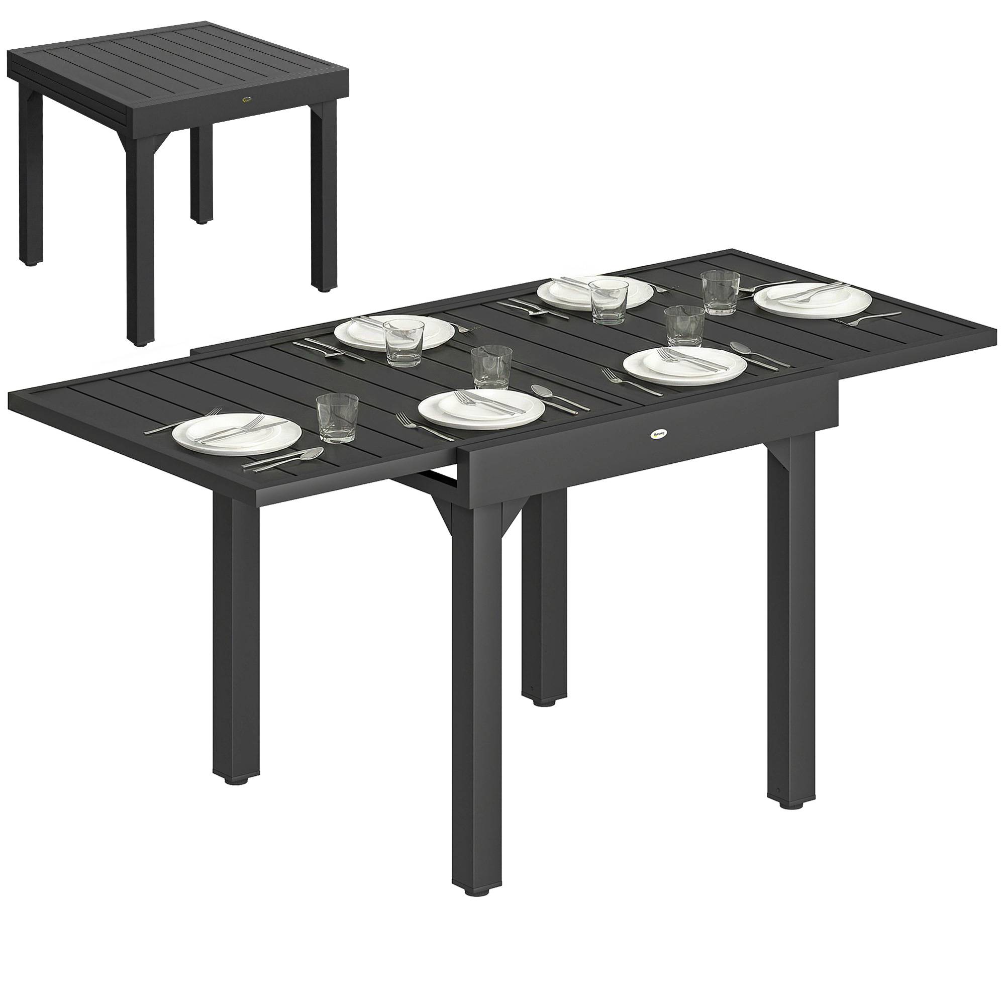 Table de jardin extensible d'extérieur 80/160 cm pour 4 à 6 personnes, rectangulaire, noire, idéale pour terrasse. - Image 1