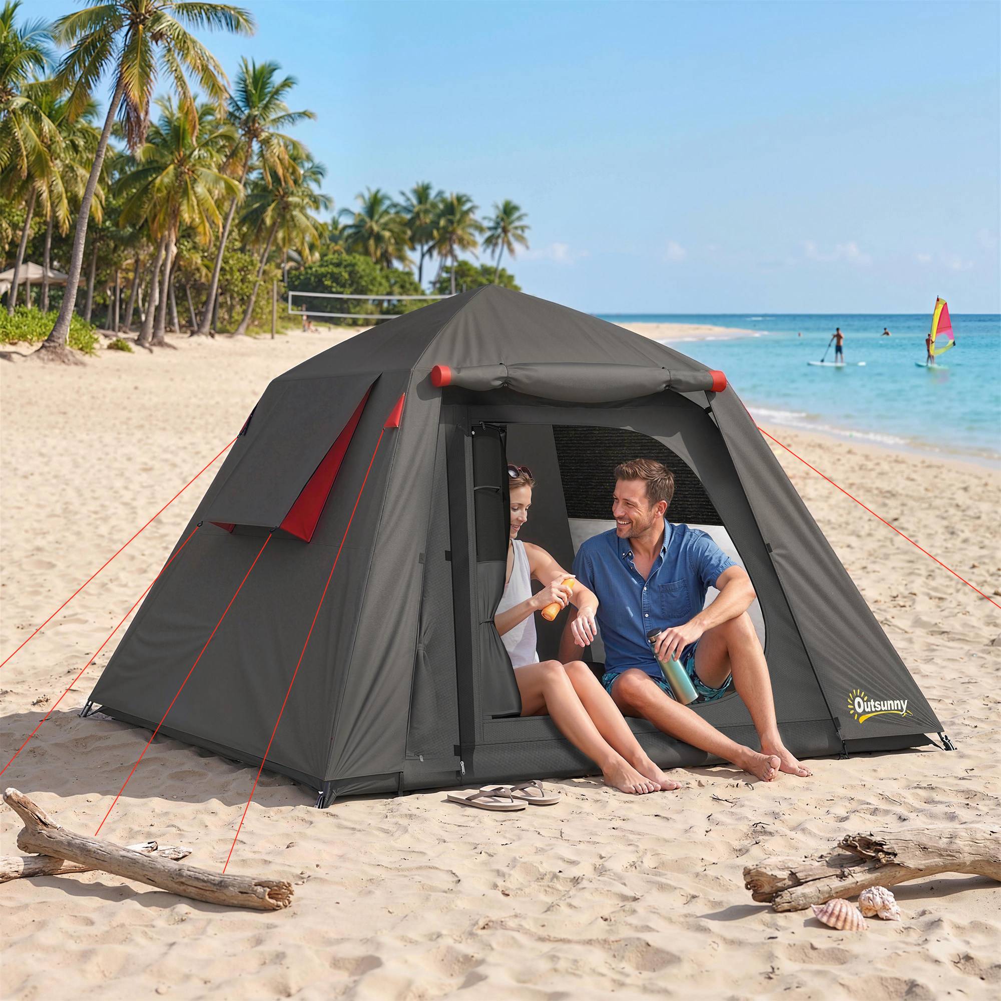 Tente dôme 2 personnes imperméable 3000 mm coupe-vent, 2 portes, 2 fenêtres moustiquaires et sac - Image 4