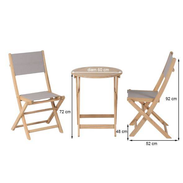 Ensemble table et chaises de jardin RIMINI 2 places en bois d'acacia et textilène taupe Beau Rivage - Image 3