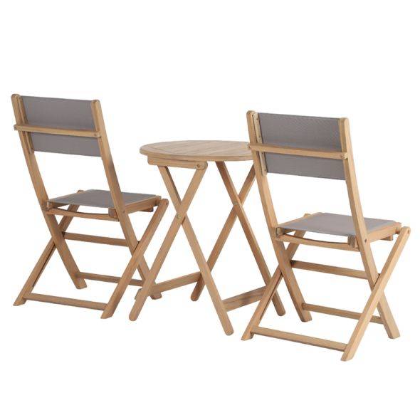 Ensemble table et chaises de jardin RIMINI 2 places en bois d'acacia et textilène taupe Beau Rivage - Image 9