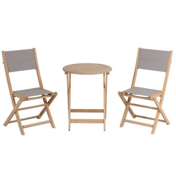 Ensemble table et chaises de jardin RIMINI 2 places en bois d'acacia et textilène taupe Beau Rivage - Image 1