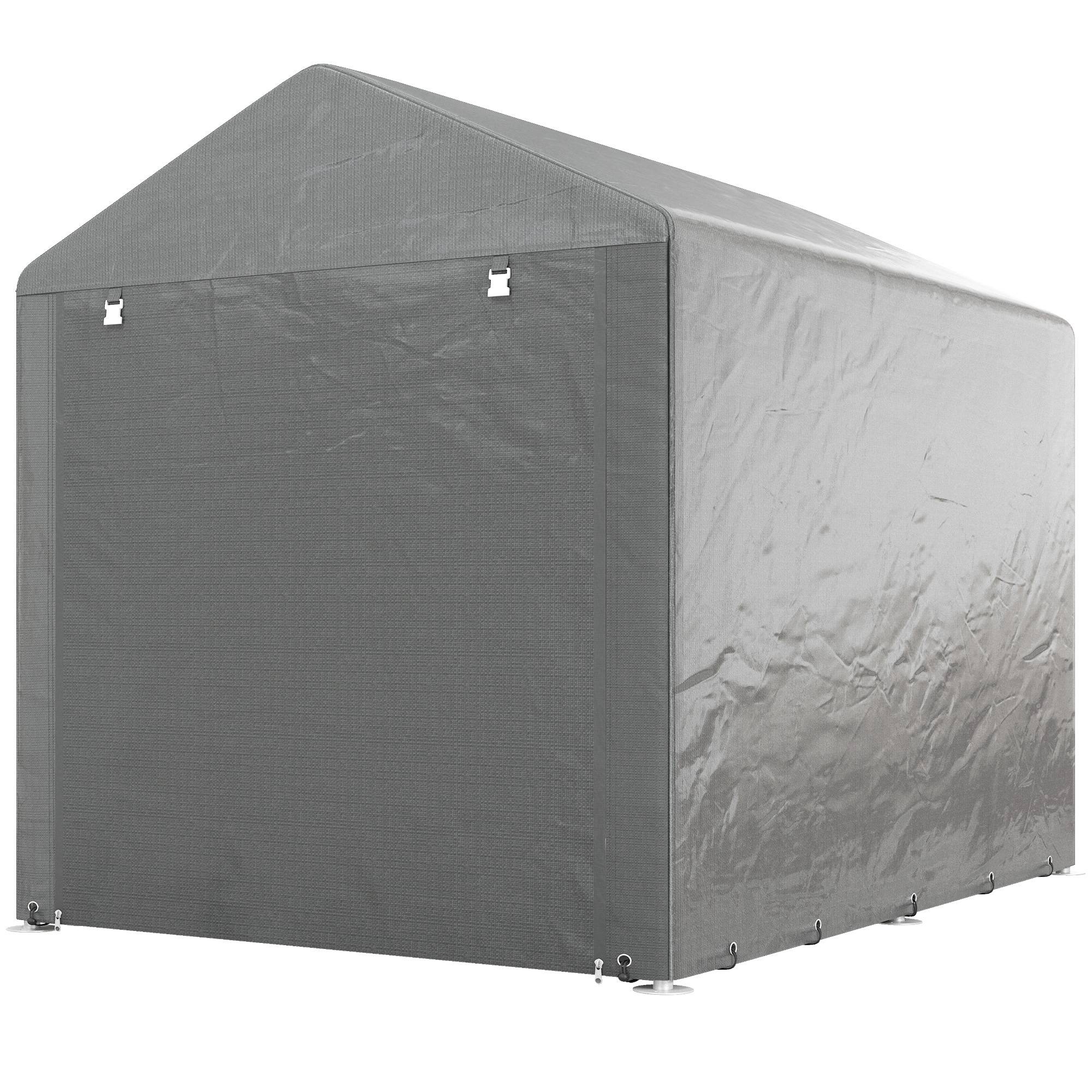 Abri de jardin pour vélos 1,6 x 2,2 x 1,7 m, 2 compartiments, porte zippée, imperméable, anti-UV, gris clair - Image 2