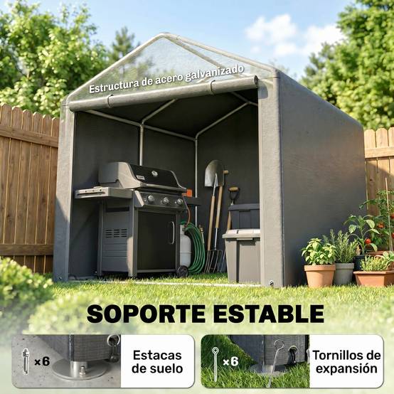 Abri de jardin pour vélos 1,6 x 2,2 x 1,7 m, 2 compartiments, porte zippée, imperméable, anti-UV, gris clair - Image 7