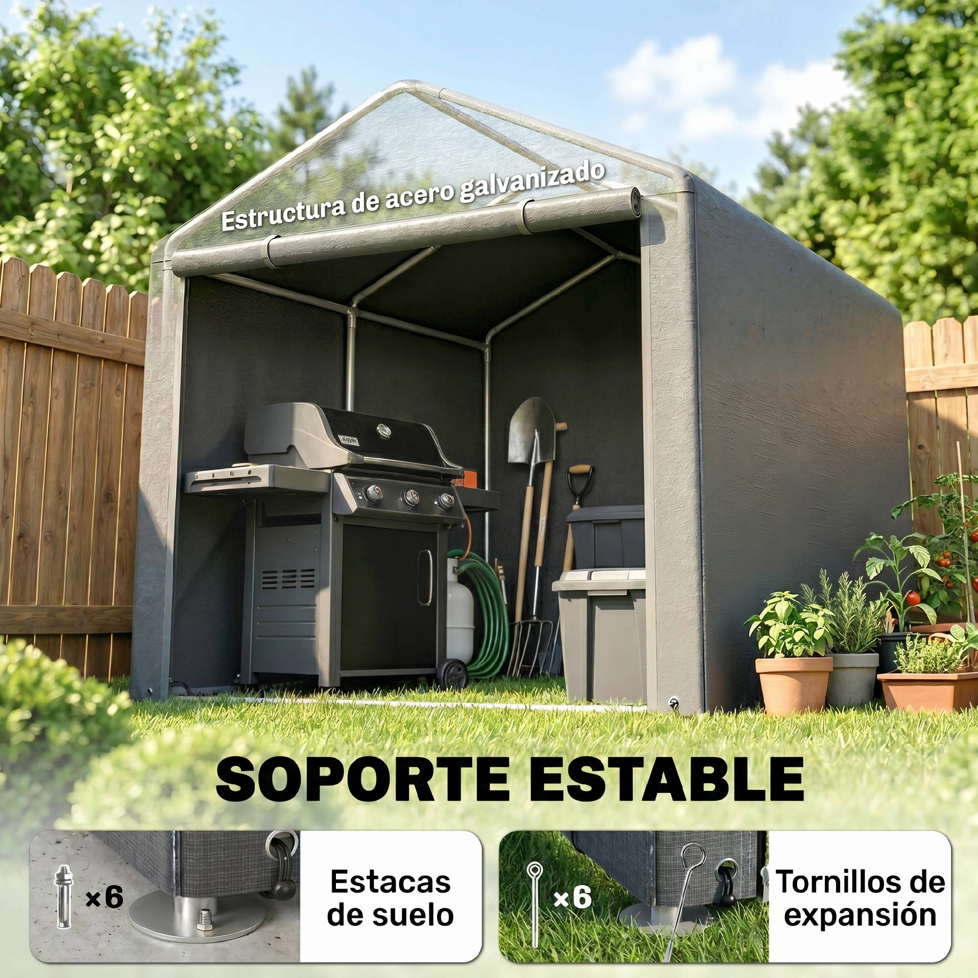 Abri de jardin pour vélos 1,6 x 2,2 x 1,7 m, 2 compartiments, porte zippée, imperméable, anti-UV, gris clair - Image 7