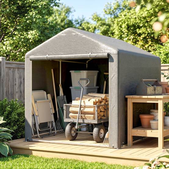 Abri de jardin pour vélos 1,6 x 2,2 x 1,7 m, 2 compartiments, porte zippée, imperméable, anti-UV, gris clair - Image 3