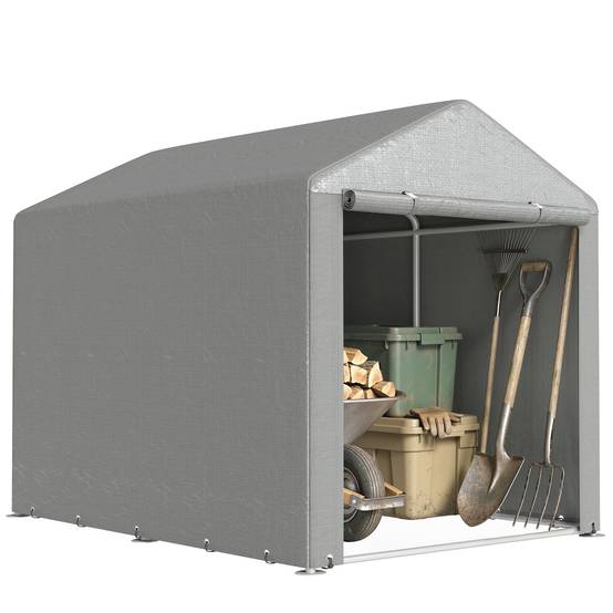 Abri de jardin pour vélos 1,6 x 2,2 x 1,7 m, 2 compartiments, porte zippée, imperméable, anti-UV, gris clair - Image 1