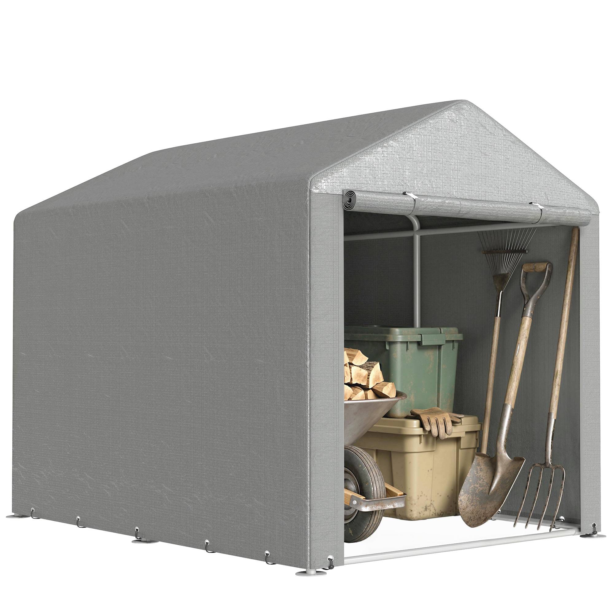 Abri de jardin pour vélos 1,6 x 2,2 x 1,7 m, 2 compartiments, porte zippée, imperméable, anti-UV, gris clair - Image 1