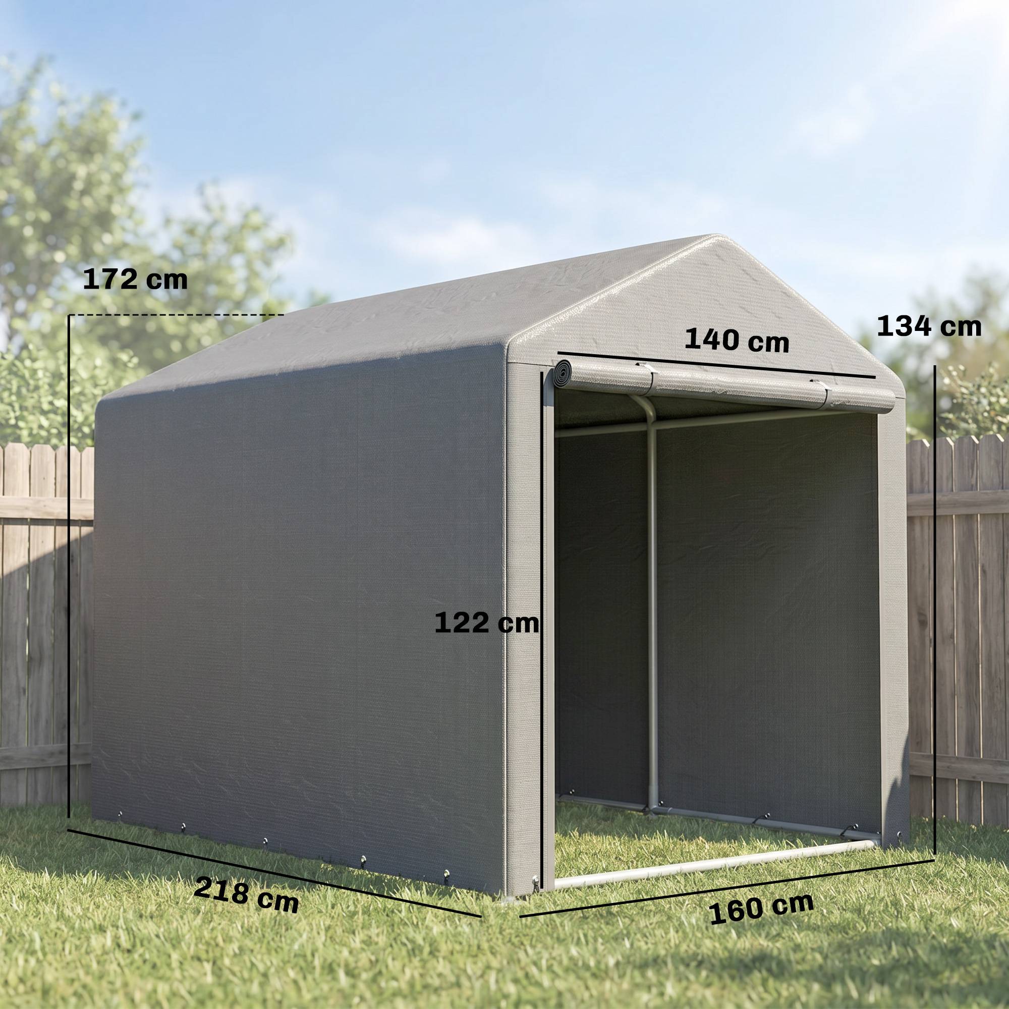 Abri de jardin pour vélos 1,6 x 2,2 x 1,7 m, 2 compartiments, porte zippée, imperméable, anti-UV, gris clair - Image 5