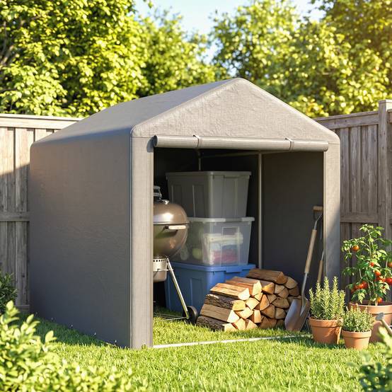 Abri de jardin pour vélos 1,6 x 2,2 x 1,7 m, 2 compartiments, porte zippée, imperméable, anti-UV, gris clair - Image 9
