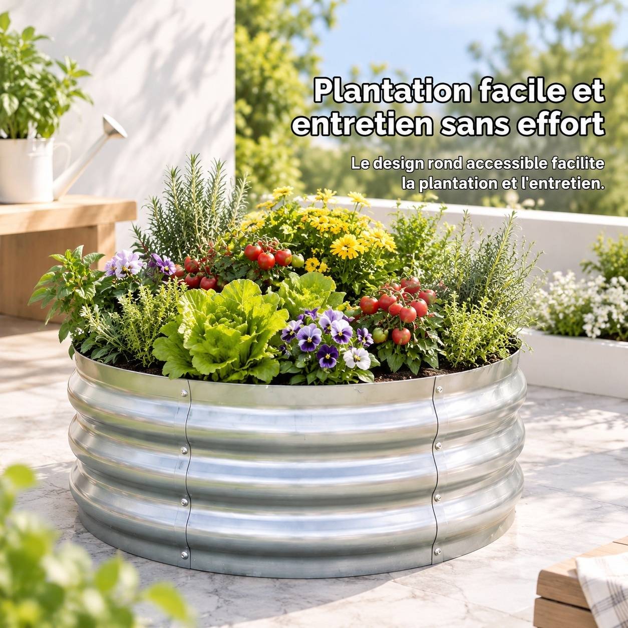 Jardin Surélevé Rond en Métal Galvanisé Lot de 2 pour Légumes et Fleurs - Image 2