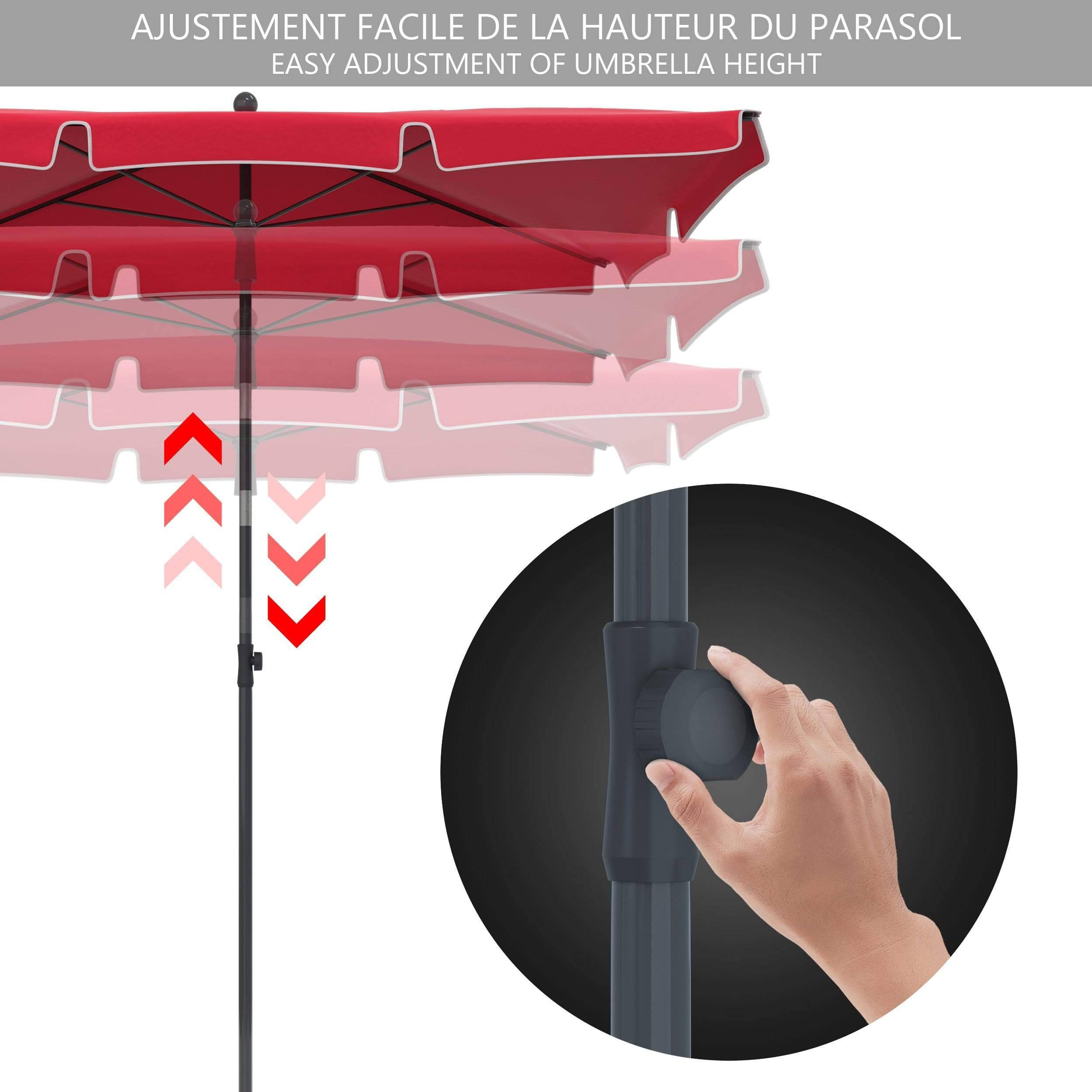Parasol inclinable rectangulaire 2x1.25m avec housse de protection rouge - hauteur et angles ajustables - VOUNOT® - Image 3