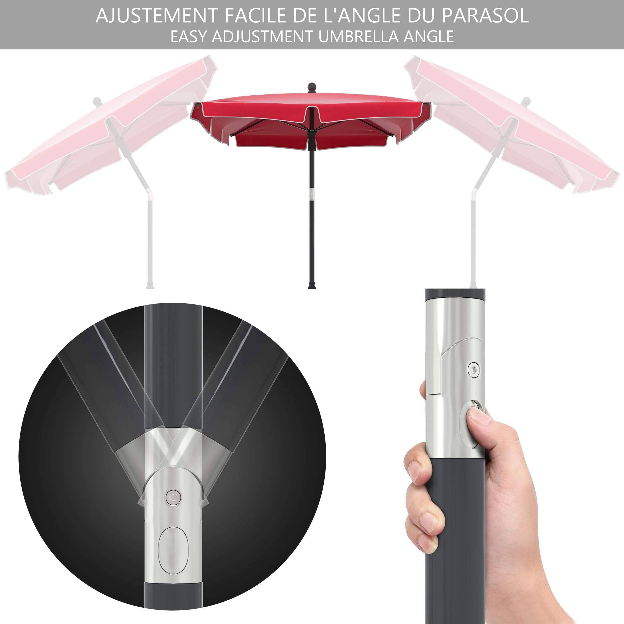 Parasol inclinable rectangulaire 2x1.25m avec housse de protection rouge - hauteur et angles ajustables - VOUNOT® - Image 2