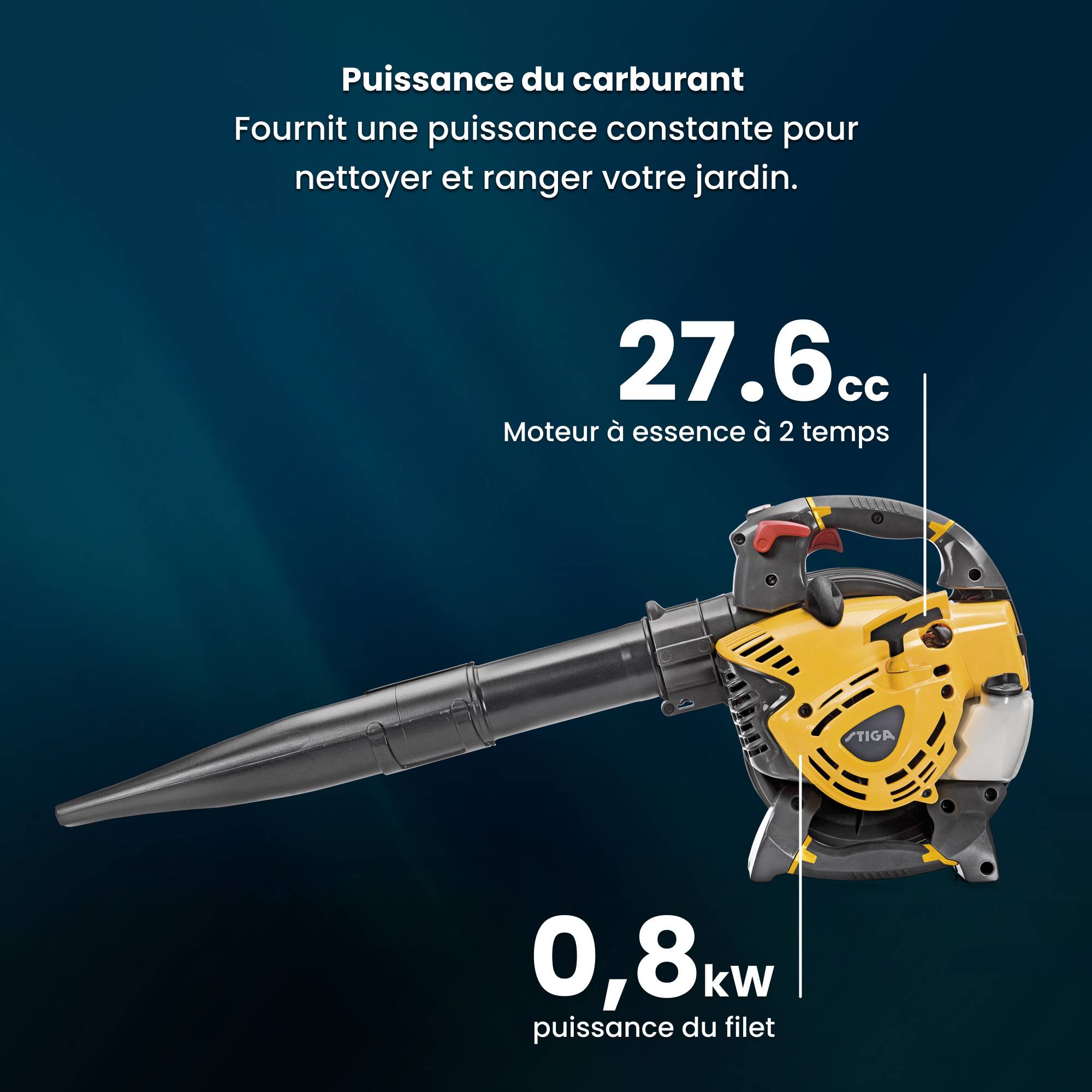 Stiga - Aspirateur et souffleur BL 530 V, moteur 27,6 cc, débit 10,2 m³/min, sac 55 L, lame mulching - STIGA - Image 3